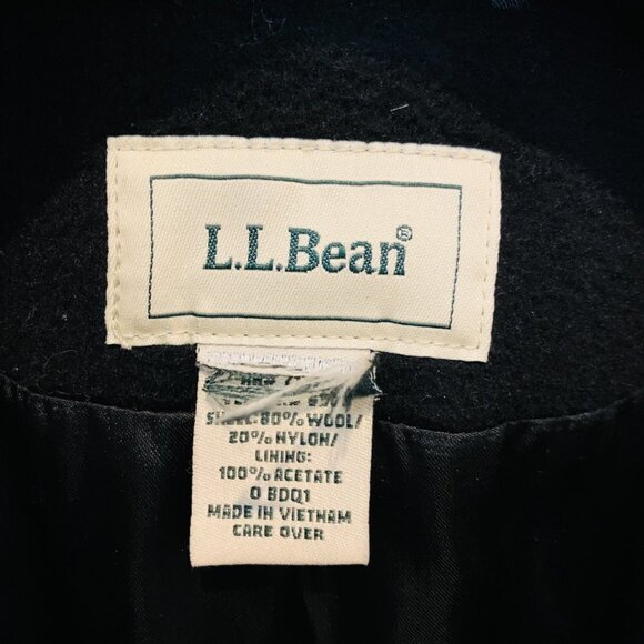 WOMEN'S CLASSIC LL BEAN BLACK WOOL LONG OVER COAT PEA COAT 90s 80s - Picture 10 of 15